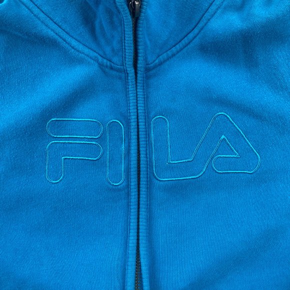 FILA F-Box Sweater Women Medium M Blue Full Zip Sweatshirt Embroidered Spell Out - Picture 2 of 7